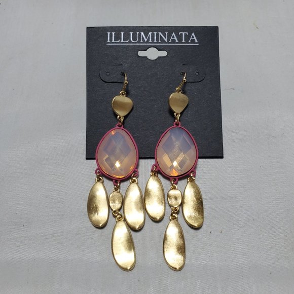 ILLUMINATA Fuchsia stone with gold metal petals dangle fish hook earring - Picture 5 of 6